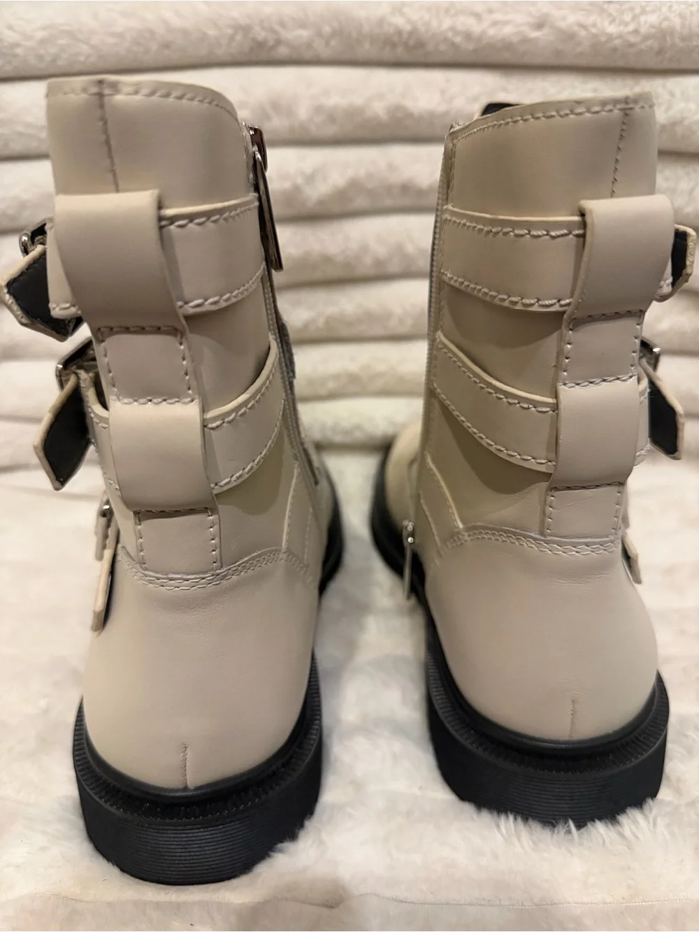 Franco Sarto Ivory Buckle Cutout Ankle Boots